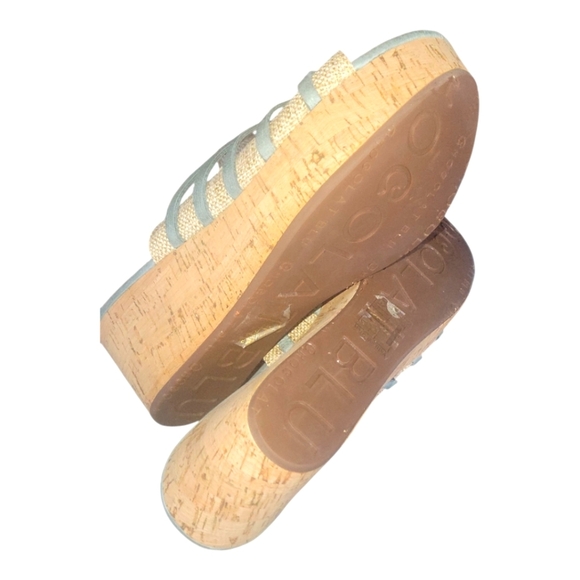 Chocalat Blu Wapi Women's Textile Leather Tan & Turquoise Platform Sandals 9 - Picture 7 of 9